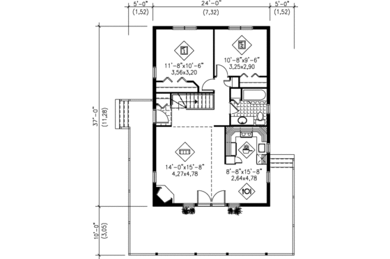 Floor Plan - Main Floor for Beach House Plan #25-1107 - 2 bed, 1 bath