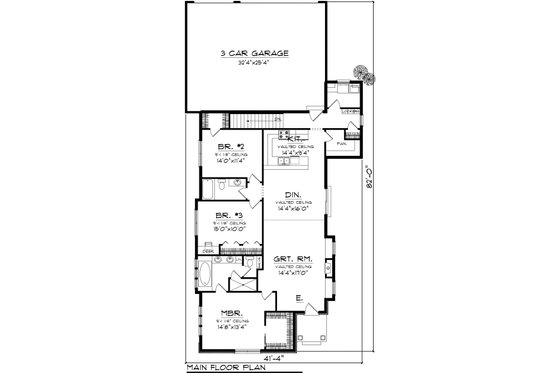 Floor Plan - Main Floor for Ranch House Plan #70-1113 - 3 bed, 2 bath