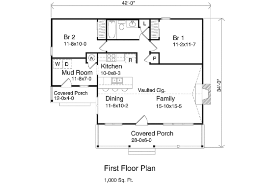 Floor Plan - Main Floor for Country House Plan #22-128 - 2 bed, 1 bath