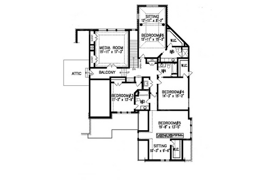 Floor Plan - Upper Floor for European House Plan #54-552 - 6 bed, 5.5 bath