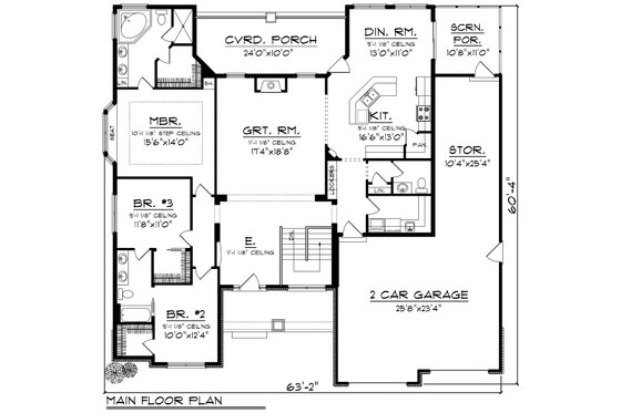 Floor Plan - Main Floor for Ranch House Plan #70-1167 - 3 bed, 2.5 bath