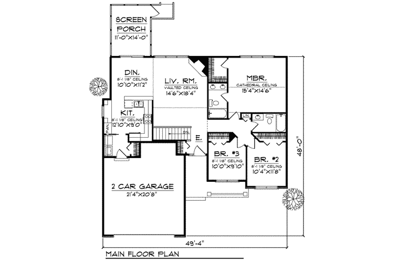 House Plan Design - Floor Plan - Main Floor for Ranch House Plan #70-802 - 4 bed, 2.5 bath