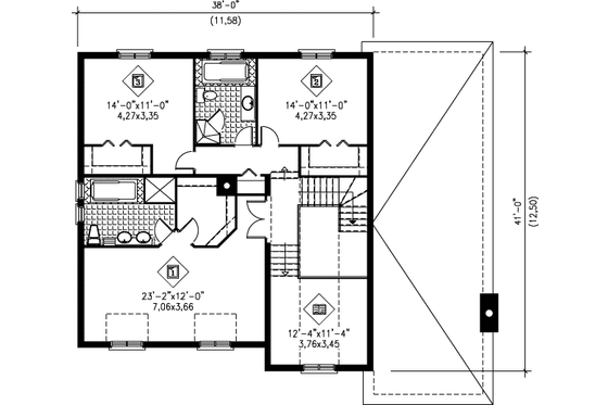 Floor Plan - Upper Floor for European House Plan #25-256 - 3 bed, 2.5 bath