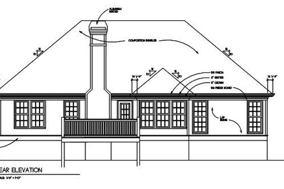 Exterior - Rear Elevation for European House Plan #129-138 - 3 bed, 2 bath