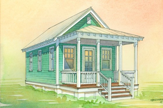 Exterior - Front Elevation for Cottage House Plan #514-2 - 1 bed, 1 bath