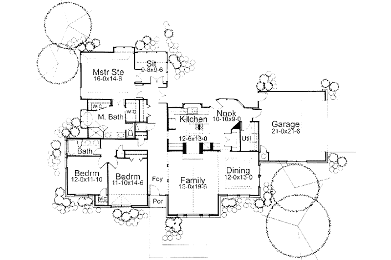 House Blueprint - Floor Plan - Main Floor for European House Plan #120-127 - 3 bed, 2 bath