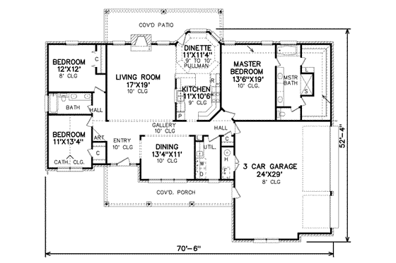 Floor Plan - Main Floor for Traditional House Plan #65-397 - 3 bed, 2 bath