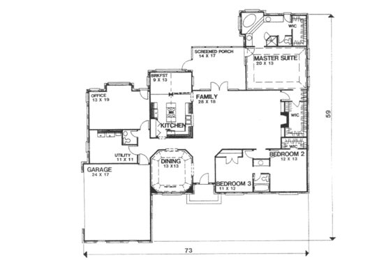 Floor Plan - Main Floor for Colonial House Plan #30-182 - 2 bed, 2.5 bath