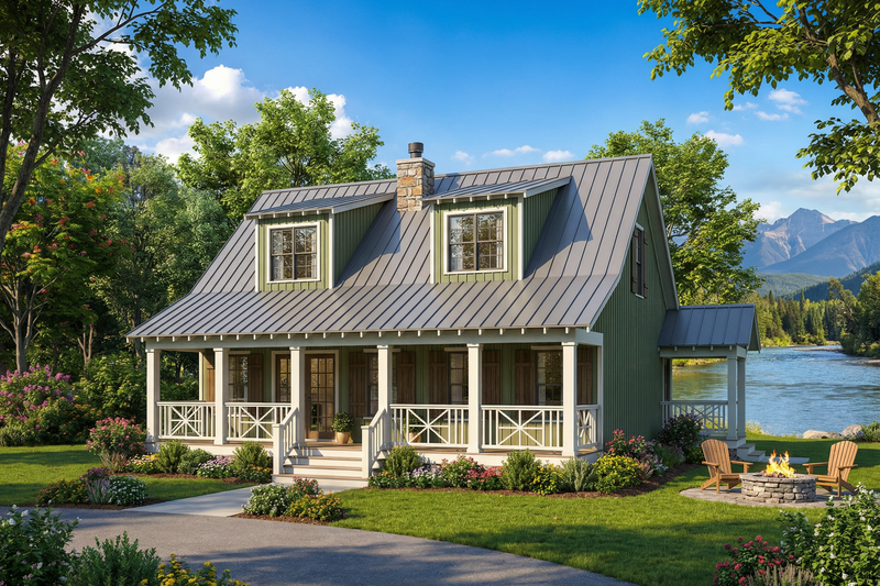 Cottage Style House Plan - 3 Beds 2 Baths 1451 Sq/Ft Plan #17-624 Exterior