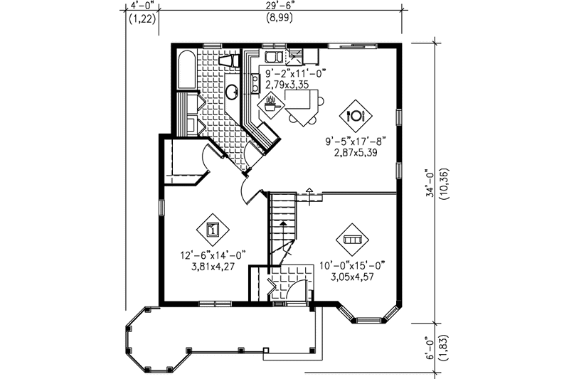 Home Plan - Floor Plan - Main Floor for Cottage House Plan #25-1220 - 1 bed, 1 bath