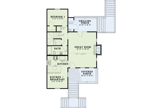 Floor Plan - Main Floor for Cottage House Plan #17-2357 - 2 bed, 2 bath