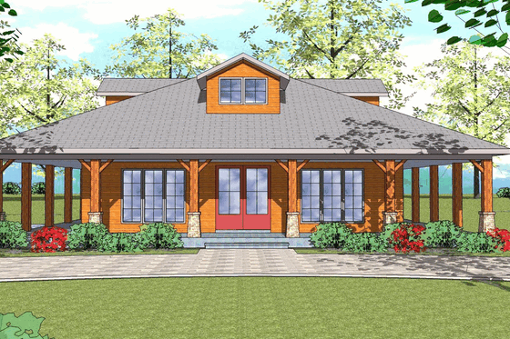 Exterior - Front Elevation for Southern House Plan #8-138 - 2 bed, 2 bath