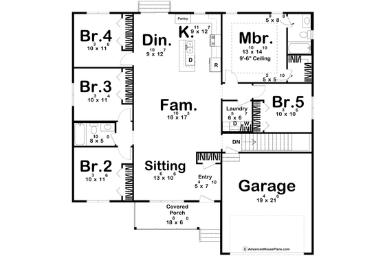 Floor Plan - Main Floor for Craftsman House Plan #455-362 - 5 bed, 2 bath