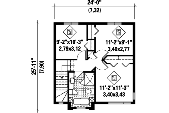Floor Plan - Upper Floor for Contemporary House Plan #25-4293 - 3 bed, 1 bath