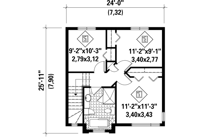 House Blueprint - Floor Plan - Upper Floor for Contemporary House Plan #25-4293 - 3 bed, 1 bath