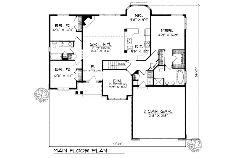 House Plan Design - Floor Plan - Main Floor House Plan #70-213 - 3 bed, 2 bath