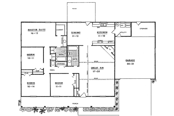 Floor Plan - Main Floor for Country House Plan #14-126 - 4 bed, 2 bath