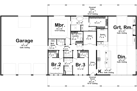 Floor Plan - Main Floor for Barndominium House Plan #455-329 - 3 bed, 2.5 bath
