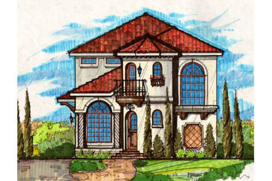 Exterior - Front Elevation for Mediterranean House Plan #135-179 - 4 bed, 3 bath