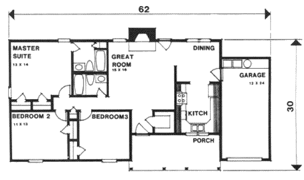 Architectural House Design - Ranch Floor Plan - Main Floor Plan #30-123