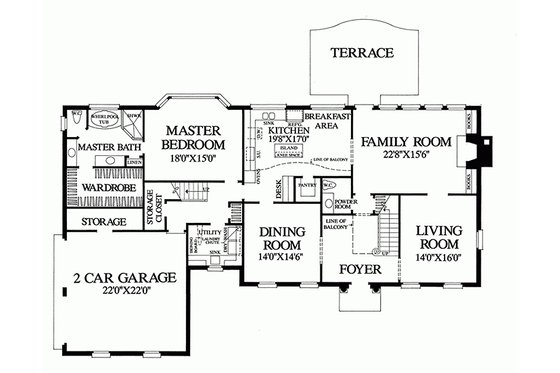 Floor Plan - Main Floor for Colonial House Plan #137-155 - 4 bed, 4 bath
