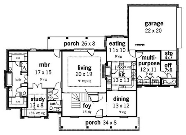 Home Plan - Colonial Floor Plan - Main Floor Plan #45-332