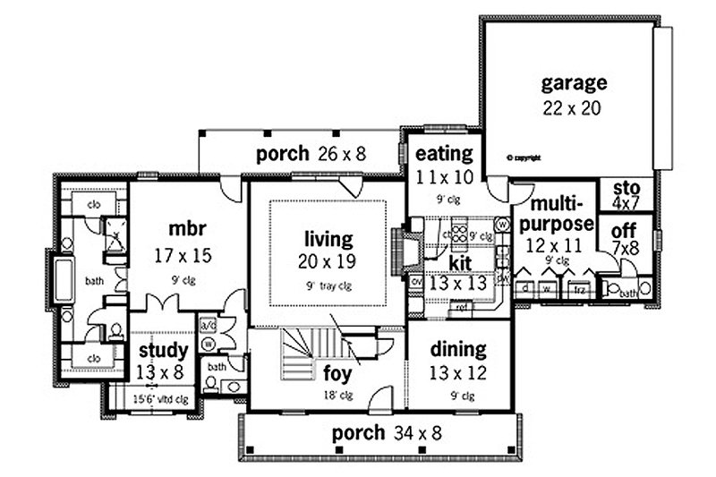 Dream House Plan - Floor Plan - Main Floor for Colonial House Plan #45-332 - 4 bed, 3 bath