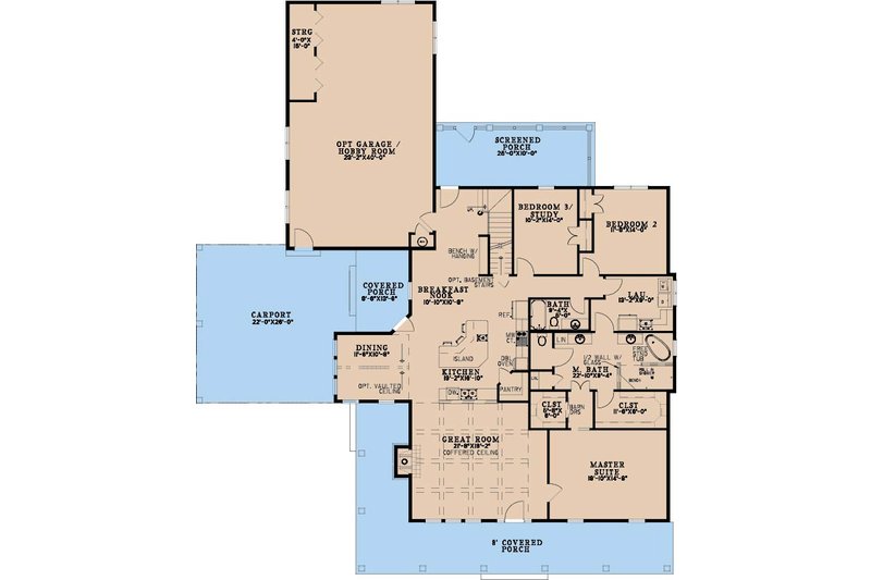 House Blueprint - Floor Plan - Main Floor for Farmhouse House Plan #923-477 - 3 bed, 2 bath