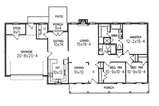 Floor Plan - Main Floor for Ranch House Plan #15-110 - 3 bed, 2 bath