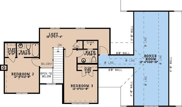 House Blueprint - Floor Plan - Upper Floor for Bungalow House Plan #923-491 - 3 bed, 3.5 bath