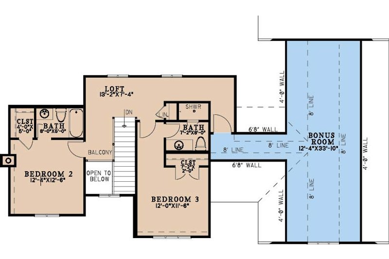 House Blueprint - Floor Plan - Upper Floor for Bungalow House Plan #923-491 - 3 bed, 3.5 bath
