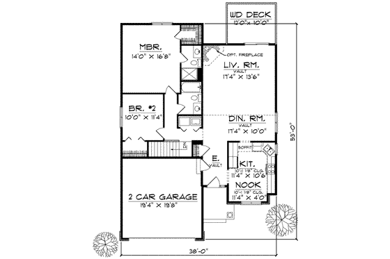 Floor Plan - Main Floor for Traditional House Plan #70-591 - 2 bed, 1.5 bath