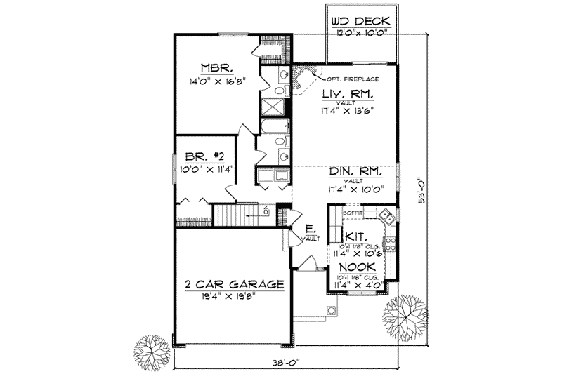 Home Plan - Floor Plan - Main Floor for Traditional House Plan #70-591 - 2 bed, 1.5 bath