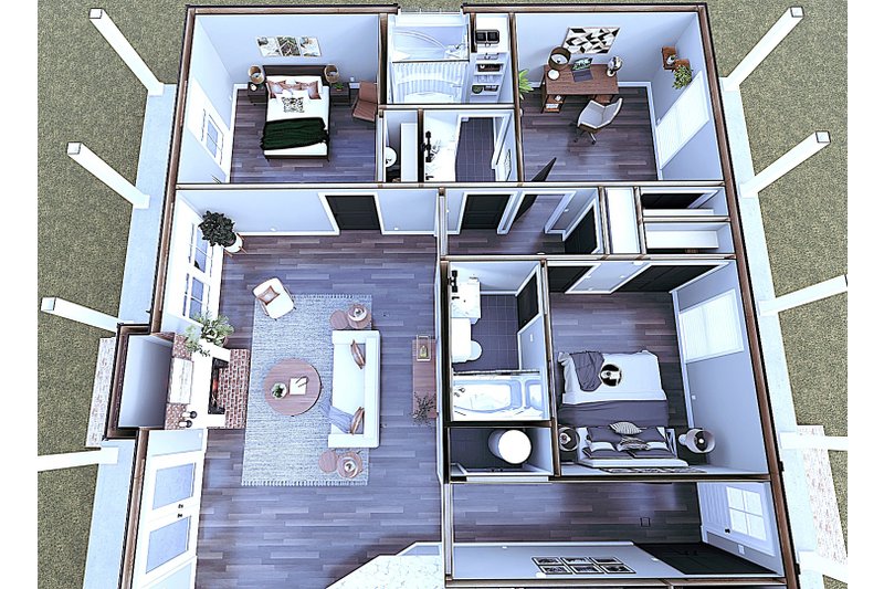 House Design - Floor Plan - Main Floor 1 for Farmhouse House Plan #44-281 - 4 bed, 3 bath