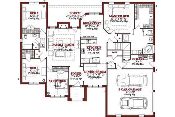 Floor Plan - Main Floor for Traditional House Plan #63-200 - 4 bed, 2.5 bath