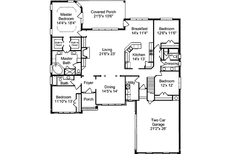House Blueprint - Floor Plan - Main Floor for European House Plan #37-128 - 4 bed, 3 bath