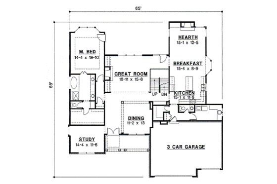 Floor Plan - Main Floor for Traditional House Plan #67-445 - 4 bed, 3.5 bath