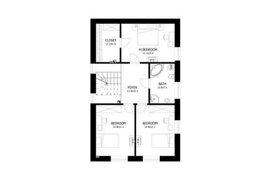 Floor Plan - Upper Floor for European House Plan #538-16 - 3 bed, 2 bath