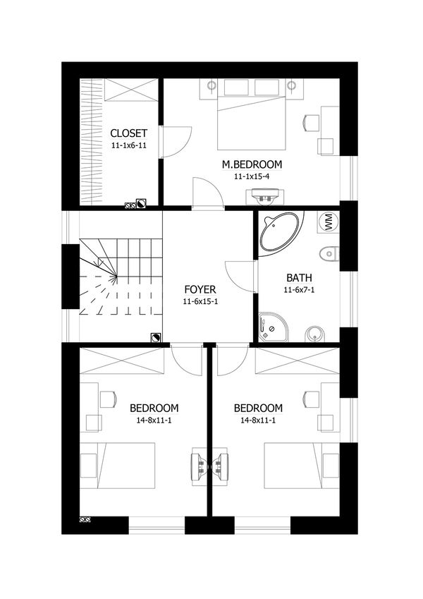 European Floor Plan - Upper Floor Plan #538-16