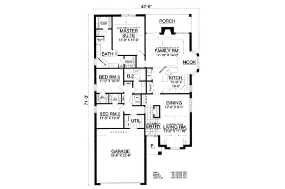 Floor Plan - Main Floor for European House Plan #40-417 - 3 bed, 2 bath