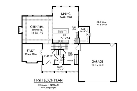Floor Plan - Main Floor for Traditional House Plan #1010-247 - 4 bed, 2.5 bath