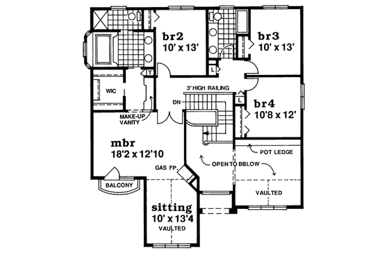 Floor Plan - Upper Floor for European House Plan #47-484 - 4 bed, 2.5 bath