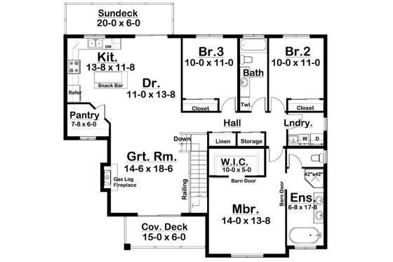 Floor Plan - Main Floor for Farmhouse House Plan #126-241 - 4 bed, 3 bath