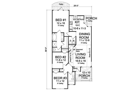 Floor Plan - Main Floor for Craftsman House Plan #513-2074 - 3 bed, 2 bath