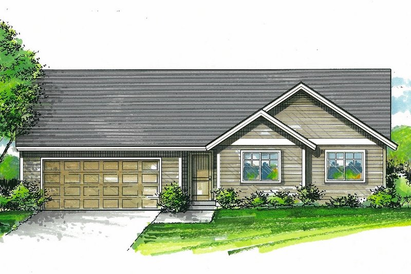 Craftsman Style House Plan - 3 Beds 2 Baths 1338 Sq/Ft Plan #53-545 Exterior