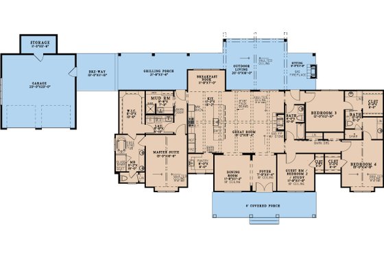 Floor Plan - Main Floor for Farmhouse House Plan #923-368 - 4 bed, 3 bath