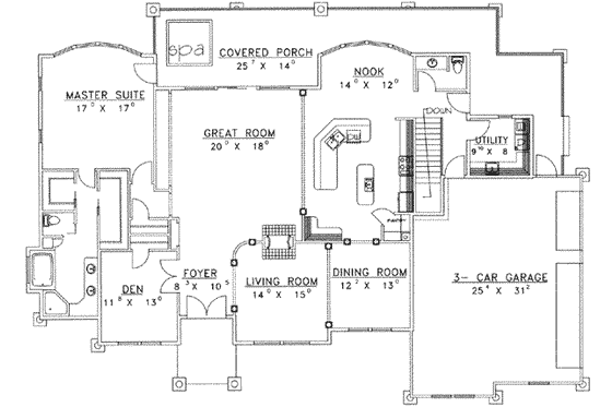 Floor Plan - Main Floor for Modern House Plan #117-457 - 4 bed, 3.5 bath