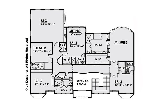 Floor Plan - Upper Floor for Classical House Plan #1066-29 - 5 bed, 7 bath