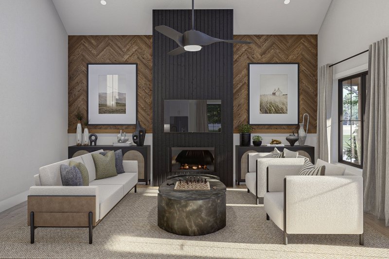 House Blueprint - Interior - Family Room 1 for Barndominium House Plan #455-592 - 3 bed, 2 bath