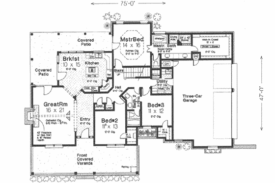 Floor Plan - Main Floor for Southern House Plan #310-308 - 3 bed, 2 bath